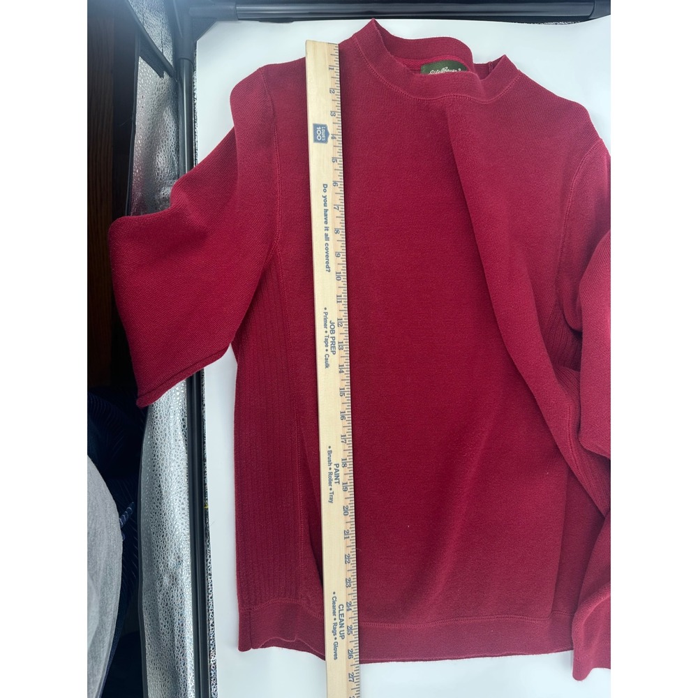 Eddie Bauer Mens Burgundy Red 100% Cotton Crewneck Sweater Size M Made in Japan - Picture 5 of 12